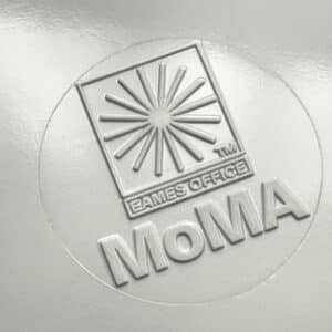 Moma logo molded into melamine