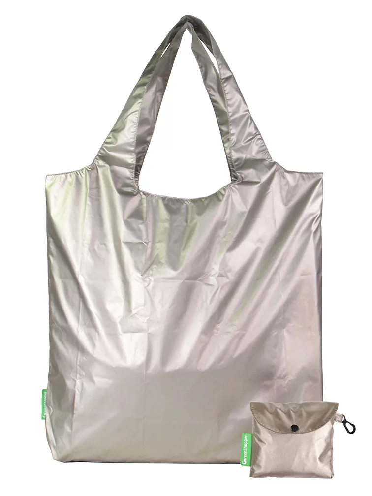 Silver nylon shoulder tote