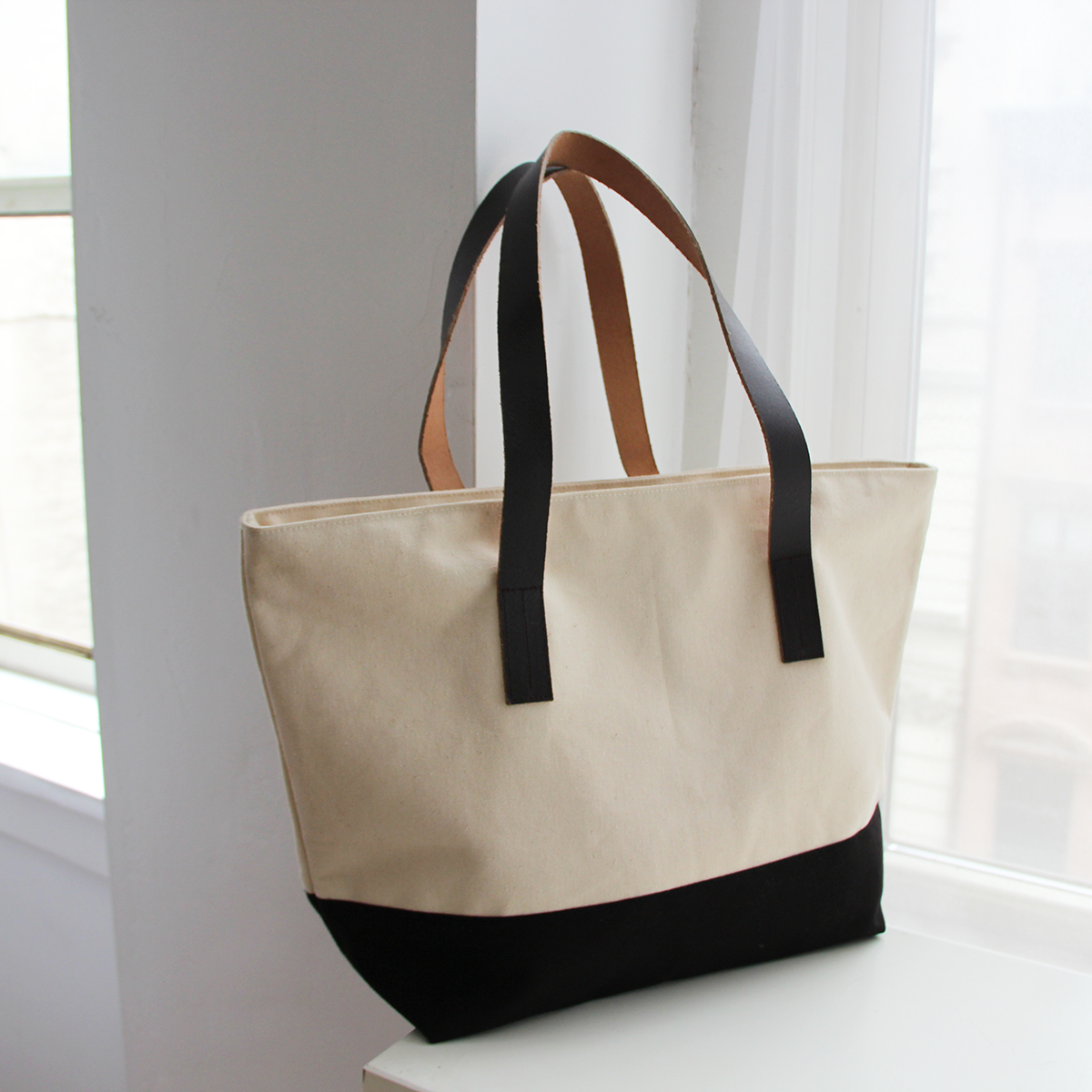 Canvas Tote with Leather Handles