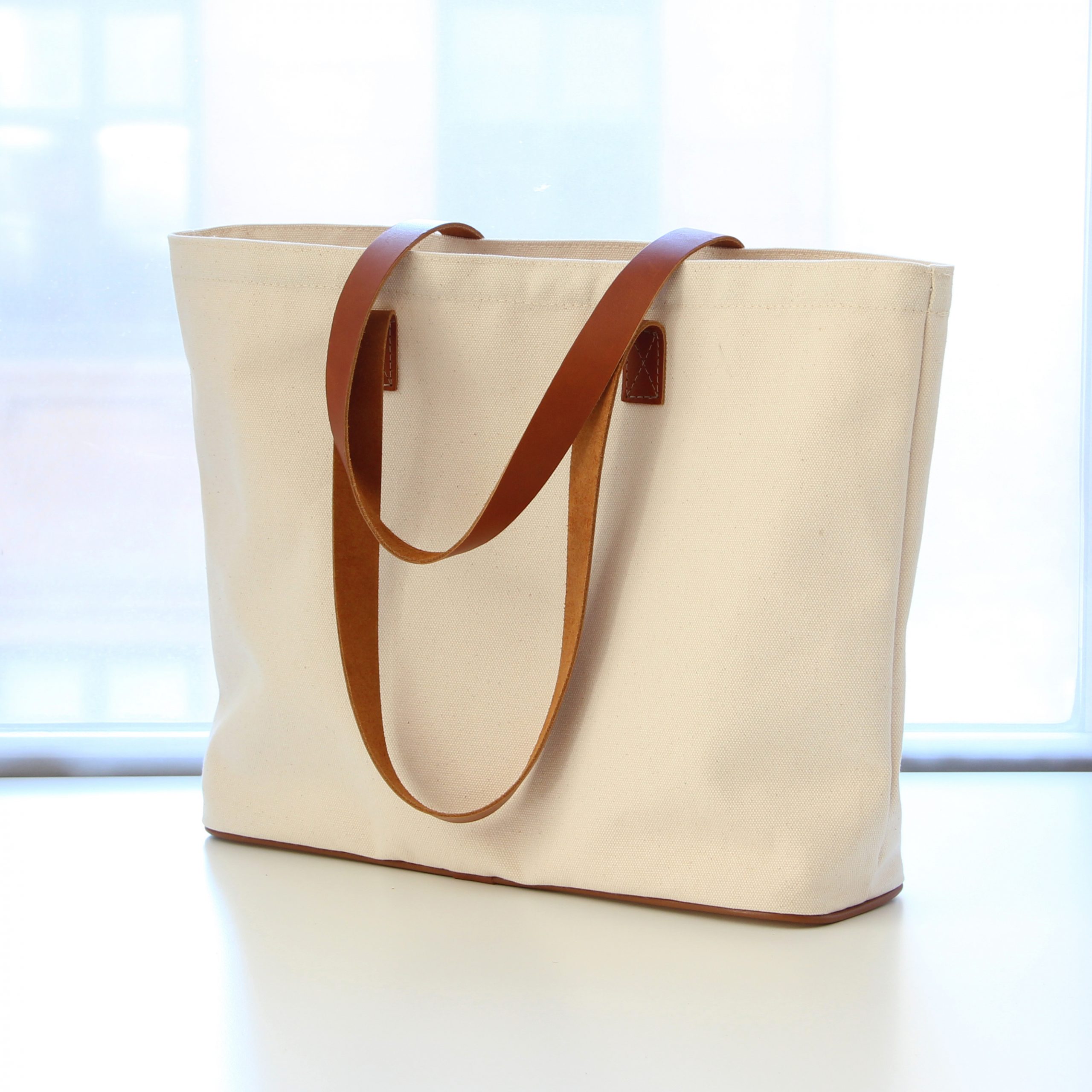 Canvas Tote With Leather Handles Made To Order   18oz NaturalCognac Scaled 