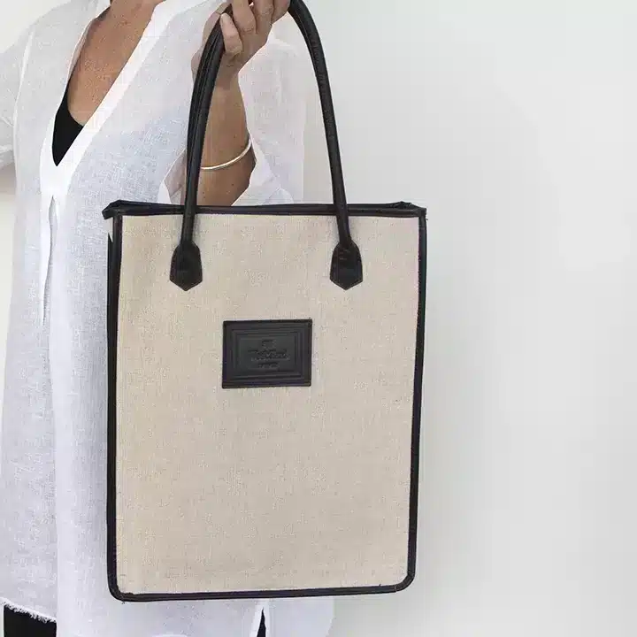 Custom Linen Tote Bag with Leather Trim