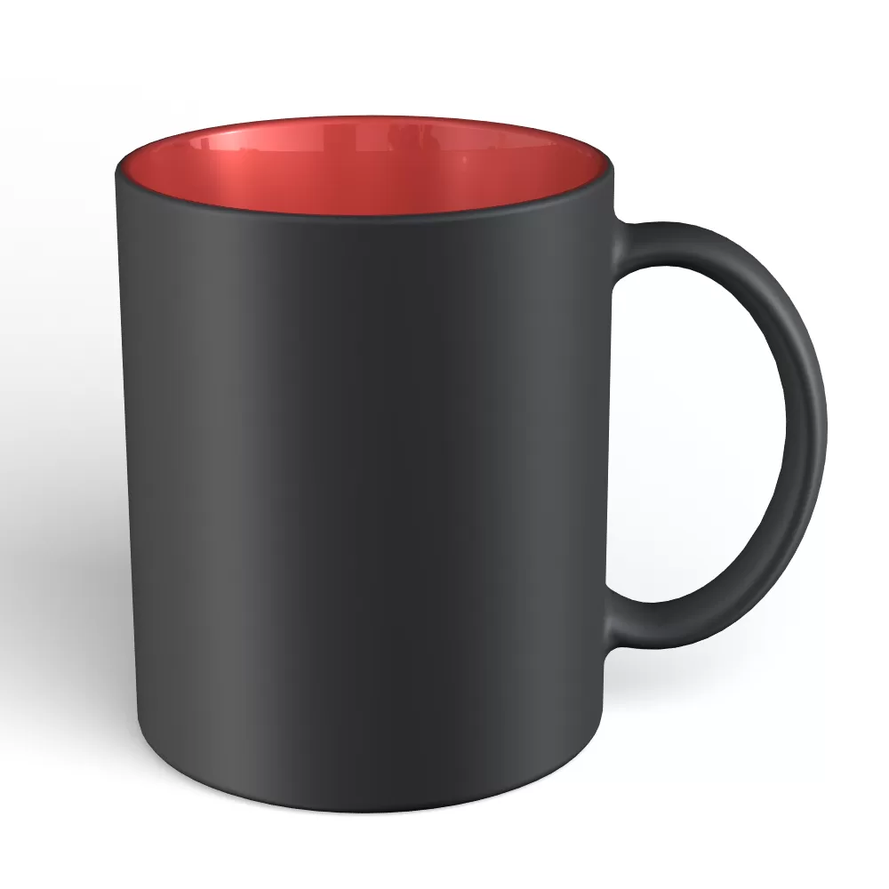 11 oz black matte mug red interior