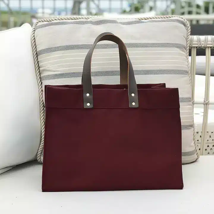 Industria Leather Handle Tote - Burgundy Color Canvas