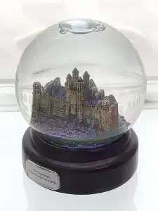 Custom glass snow globe with building inside 4 inch glass globe