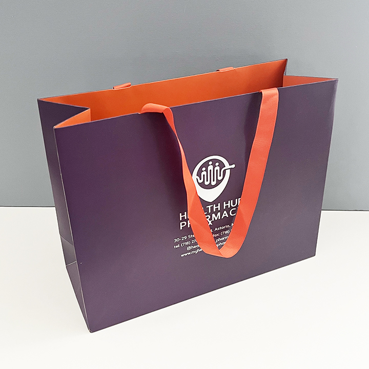 Purple Bags with orange interior Custom Paper Bag With contrasting interior