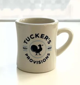 cream diner mug with fired decal